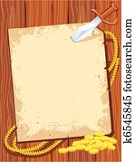 Pirate background paper with knife and gold money for text.Vector