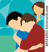 Side view of father hugging his son Side view of father hugging his son