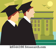 Side view of graduates standing by the university Side view of graduates standing by the university