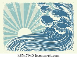 Storm in blue sea. Vectorgrunge image of big waves in sun day Storm in blue sea. Vectorgrunge image of big waves in sun day