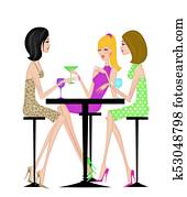 שלושה, אופנתי, חברות, בעל, שותה, ביחד