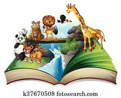 Book of wild animals at waterfall Book of wild animals at waterfall
