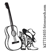 cowboy boots and music guitar isolated on white cowboy boots and music guitar isolated on white