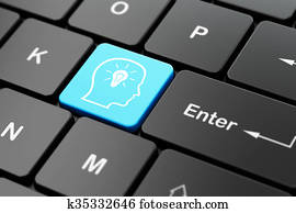 Finance concept: Head With Lightbulb on computer keyboard background