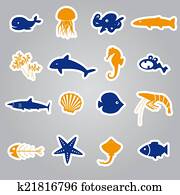 fish and sea life stickers set eps10