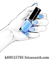 mulher, mão, com, um, bonito, manicure francês, segurando, prego, polish., moda, ilustração