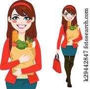 Woman Carrying Grocery Bag