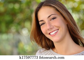 美しい, 白, 女, 微笑, 歯科 心配, 概念