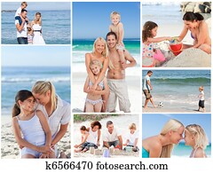 collage, dēļ, la, ģimene, having, joks, un, relaxing