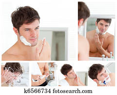 collage, von, a, junger mann, rasieren collage, von, a, junger mann, rasieren