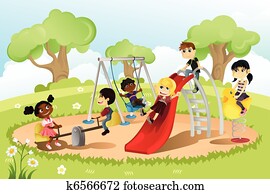 crianças, em, pátio recreio