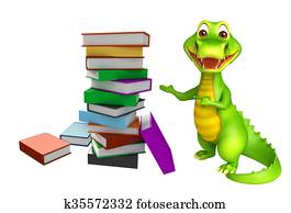 cute Aligator cartoon character with book stack cute Aligator cartoon character with book stack