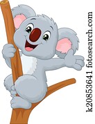 cute, koala, caricatura, waving, mão