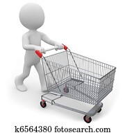 człowiek, rzutki, niejaki, shopping wóz