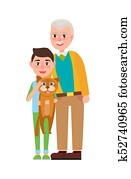 Grandpa with Grandson Holding Fluffy Cat in Hands Grandpa with Grandson Holding Fluffy Cat in Hands
