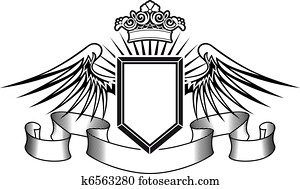 Heraldry shield with angel wings and crown Heraldry shield with angel wings and crown