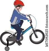liten pojke, ridning cykel, färg, illustration