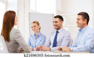 lächeln, geschäftsfrau, an, interview, in, büro