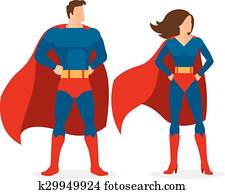 Superhero Couple of Flat Superman and Superwoman Superhero Couple of Flat Superman and Superwoman