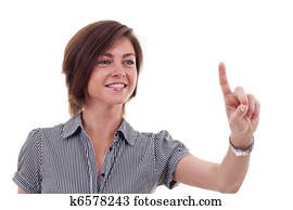 Business woman pressing a virtual button