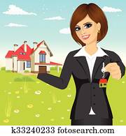  businesswoman holding a model house