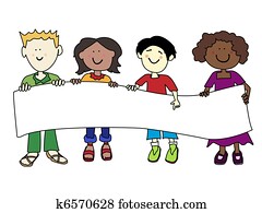 Ethnic diversity kids and banner