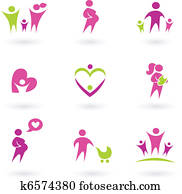 Maternity, pregnancy and health icons isolated on white - pink, Maternity, pregnancy and health icons isolated on white - pink,
