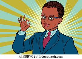 niño, aprobar, gesto