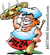 Pizza Baker with a giant pizza Pizza Baker with a giant pizza