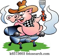 porca, sentando, ligado, um, bbq, barril