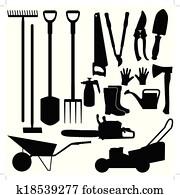 Silhouettes of gardening tools, vector Silhouettes of gardening tools, vector