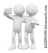 3d, לבן, אנשים., selfie, עם, a, ידיד