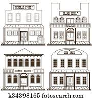 old west buildings outlined 2 old west buildings outlined 2