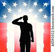 patriótico, soldado, saudação