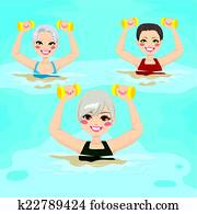 senior, aqua, telocvičňa, dumbbells