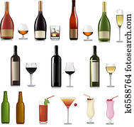Set of different drinks and bottles Set of different drinks and bottles