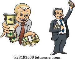 Successful businessman characters with money