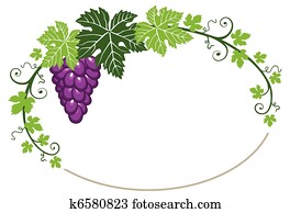 uvas, quadro, com, folhas, branco