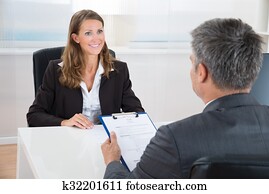 director, entrevistar, un, hembra, solicitante