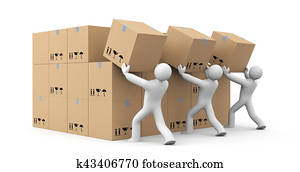 gens, décharger, a, paquet, boxes., paquet, delivery., 3d, illustration