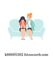 Psychologist counseling young woman with psychological problems, psychotherapy, mental disorder vector Illustration Psychologist counseling young woman with psychological problems, psychotherapy, mental disorder vector Illustration