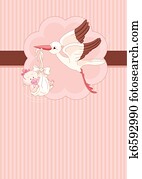 Stork and Baby girl place card Stork and Baby girl place card