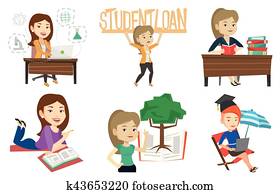 Vector set of student and teachers characters.