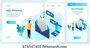 vektor, abbildung, post, phishing,, genervt, mann vektor, abbildung, post, phishing,, genervt, mann