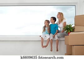 feliz, pessoas, seu, repouso novo, -, futuro, é, luminoso