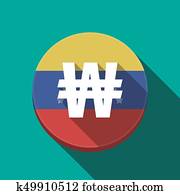 Long shadow Venezuela button with a won currency sign