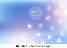 Medical abstract background with health care icons. Medical technology network concept. Connected lines and dots, wave flow, molecules, DNA. Medical background for your design. Vector illustration Medical abstract background with health care icons. Medical technology network concept. Connected lines and dots, wave flow, molecules, DNA. Medical background for your design. Vector illustration