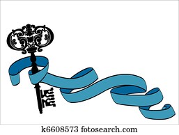 Old key and ribbon Old key and ribbon