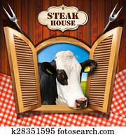 Steak House - Window with Cow Steak House - Window with Cow