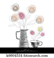 Tea cup and teapot with flowers Tea cup and teapot with flowers